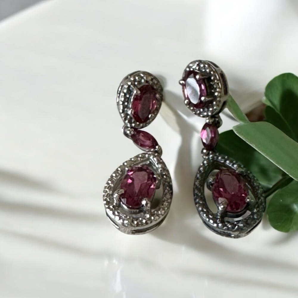 STS Sterling Silver Oval  Pink Topaz Drop tear earring